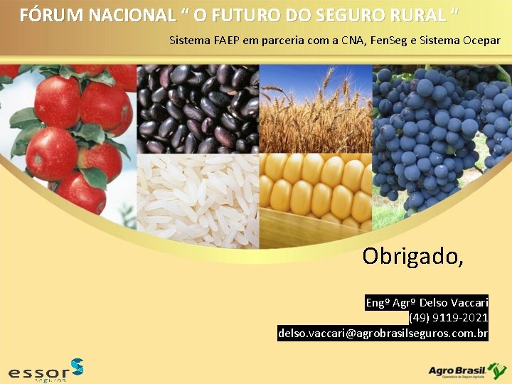 FÓRUM NACIONAL “ O FUTURO DO SEGURO RURAL “ Sistema FAEP em parceria com FÓRUM NACIONAL “ O FUTURO DO SEGURO RURAL “ Sistema FAEP em parceria com