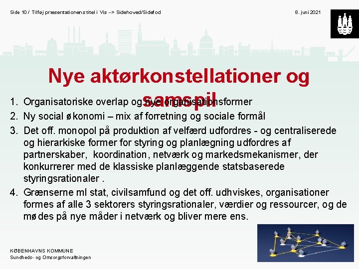 Side 10 / Tilføj præsentationens titel i Vis --> Sidehoved/Sidefod 8. juni 2021 Nye