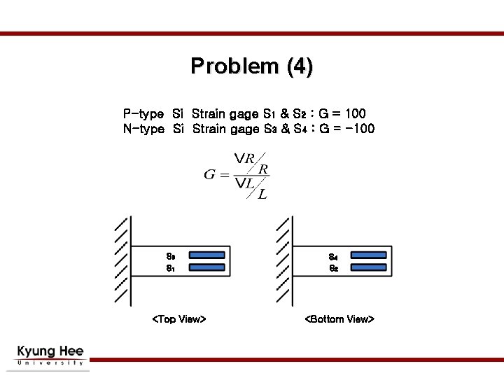 Problem (4) P-type Si Strain gage S 1 & S 2 : G = Problem (4) P-type Si Strain gage S 1 & S 2 : G =