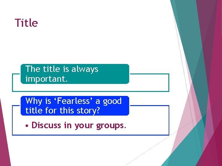 Title The title is always important. Why is ‘Fearless’ a good title for this