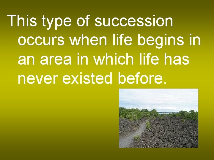 This type of succession occurs when life begins in an area in which life