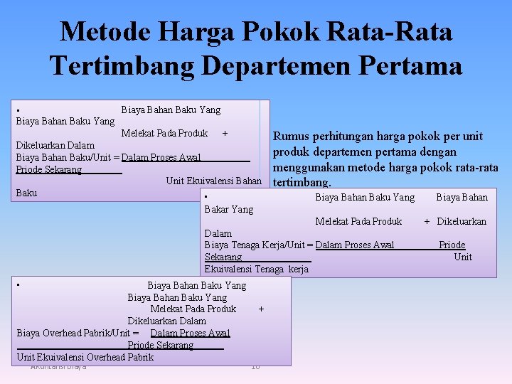 Metode Harga Pokok Rata-Rata Tertimbang Departemen Pertama Biaya Bahan Baku Yang • Biaya Bahan