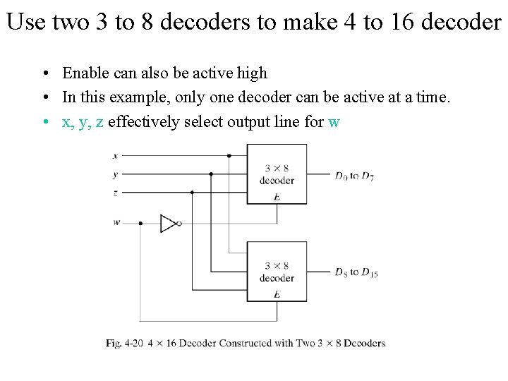 Use two 3 to 8 decoders to make 4 to 16 decoder • Enable