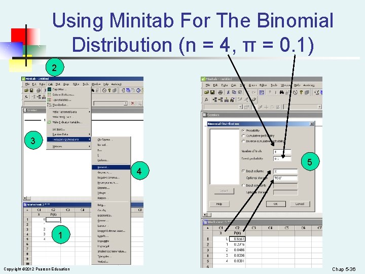 Using Minitab For The Binomial Distribution (n = 4, π = 0. 1) 2