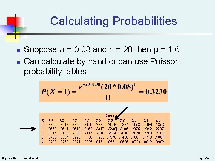 Calculating Probabilities n n Suppose π = 0. 08 and n = 20 then