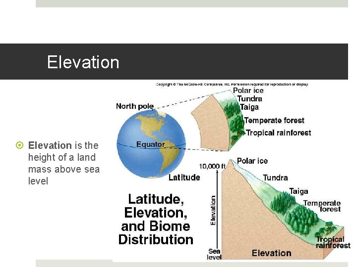 Elevation is the height of a land mass above sea level 