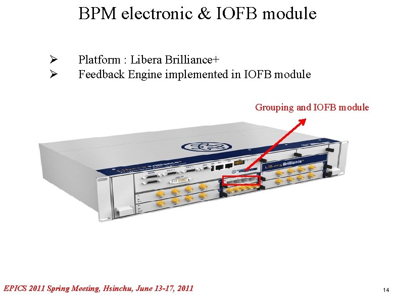 BPM electronic & IOFB module Ø Ø Platform : Libera Brilliance+ Feedback Engine implemented