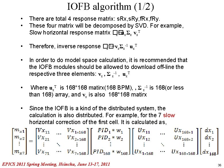 IOFB algorithm (1/2) • • There are total 4 response matrix: s. Rx, s.