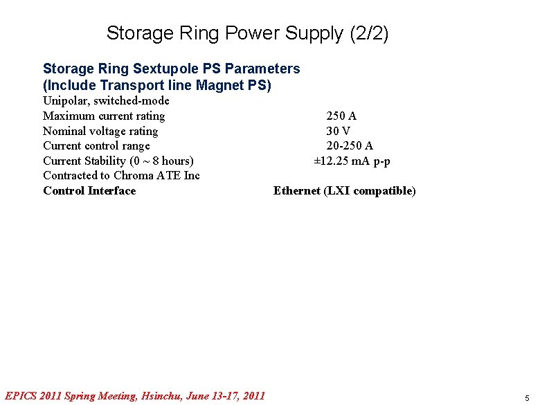 Storage Ring Power Supply (2/2) Storage Ring Sextupole PS Parameters (Include Transport line Magnet