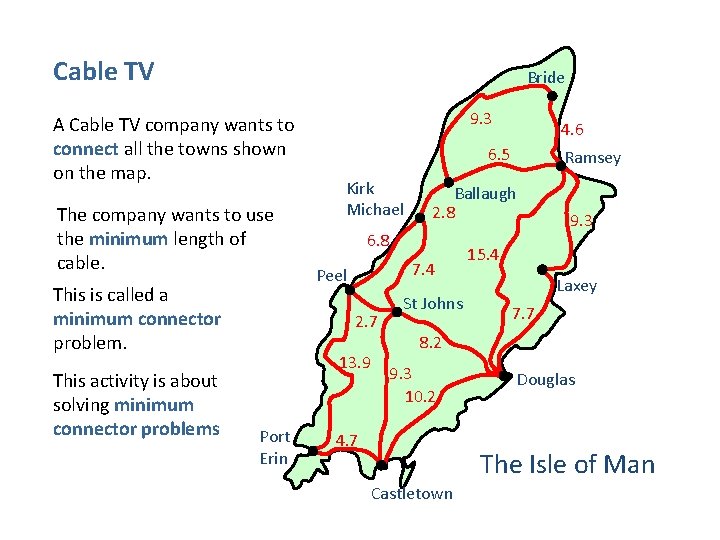 Cable TV Bride A Cable TV company wants to connect all the towns shown