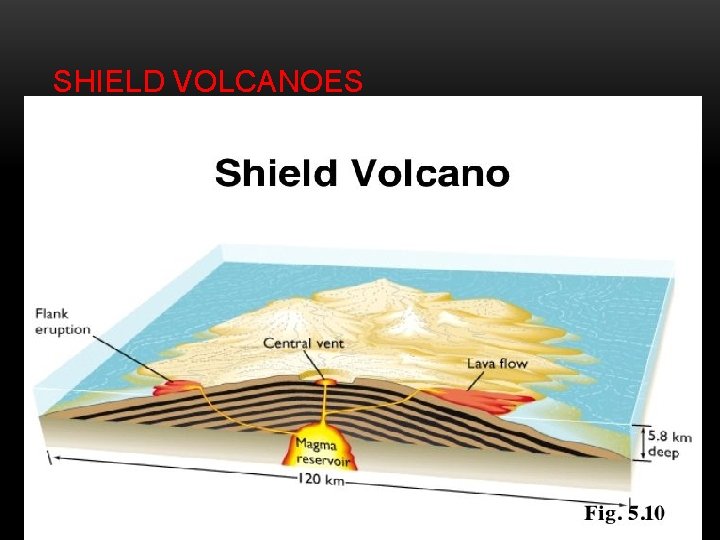 SHIELD VOLCANOES • Broad, gently sloping cones made from solidified lava flows • During