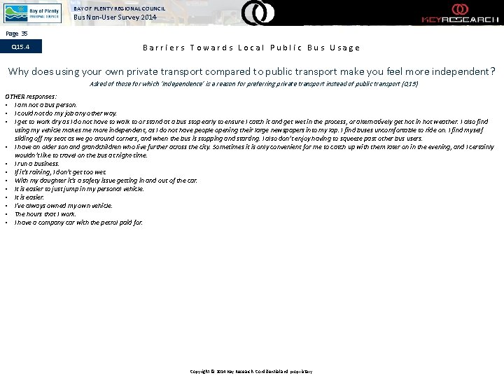 BAY OF PLENTY REGIONAL COUNCIL Bus Non-User Survey 2014 Page 35 Q 15. 4