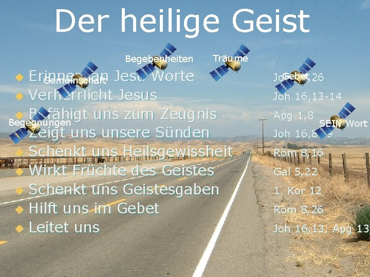 Der heilige Geist Begebenheiten Träume Erinnert an Jesu Worte Gemeinschaft u Verherrlicht Jesus u