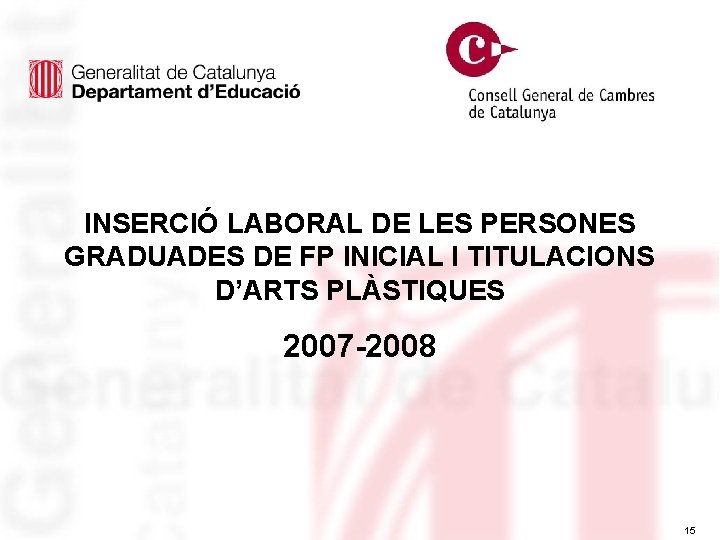 INSERCIÓ LABORAL DE LES PERSONES GRADUADES DE FP INICIAL I TITULACIONS D’ARTS PLÀSTIQUES 2007