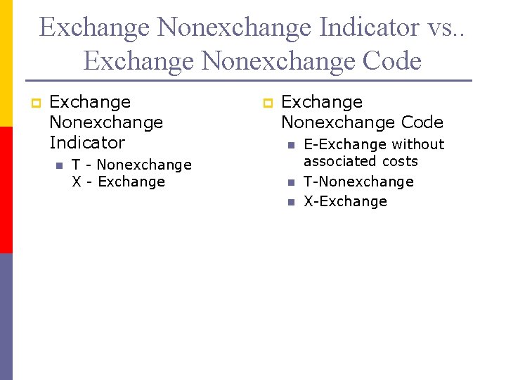 Exchange Nonexchange Indicator vs. . Exchange Nonexchange Code p Exchange Nonexchange Indicator n T