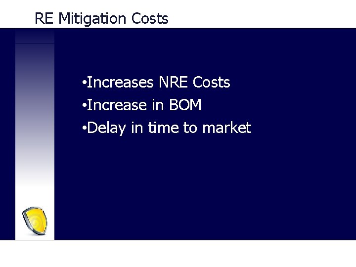 RE Mitigation Costs • Increases NRE Costs • Increase in BOM • Delay in
