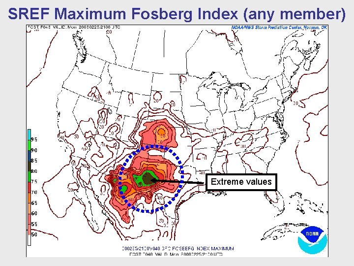 SREF Maximum Fosberg Index (any member) Extreme values 