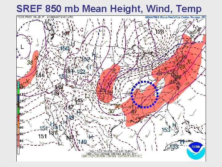 SREF 850 mb Mean Height, Wind, Temp 