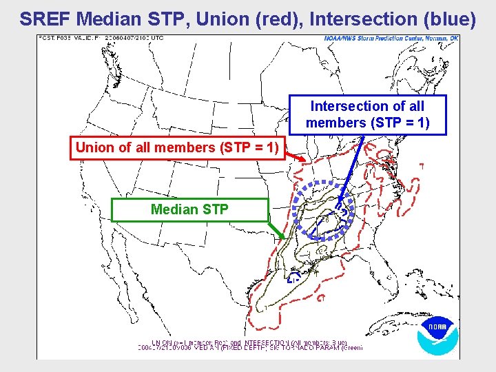 SREF Median STP, Union (red), Intersection (blue) Intersection of all members (STP = 1)