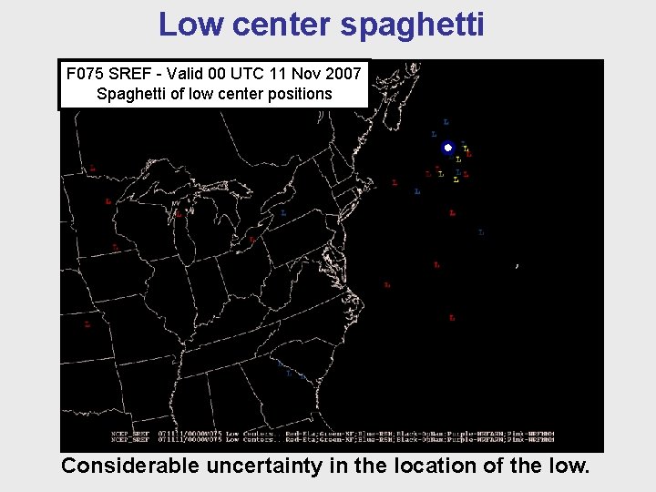 Low center spaghetti F 075 SREF - Valid 00 UTC 11 Nov 2007 Spaghetti