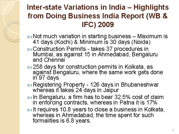 Inter-state Variations in India – Highlights from Doing Business India Report (WB & IFC)