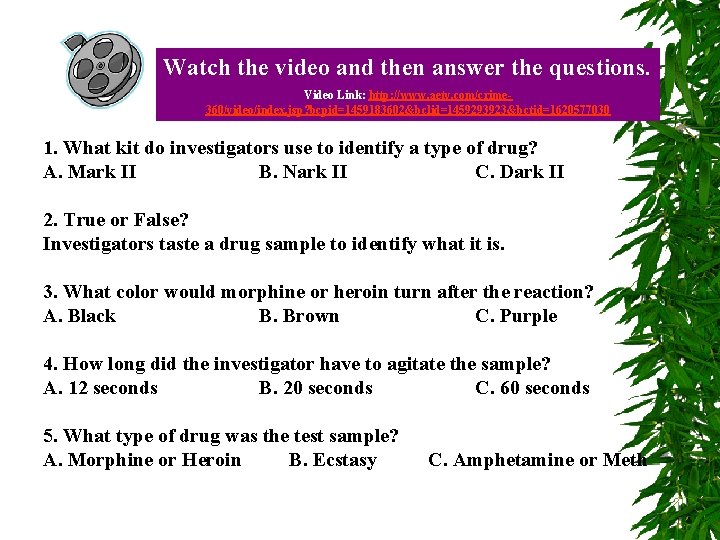 Watch the video and then answer the questions. Video Link: http: //www. aetv. com/crime