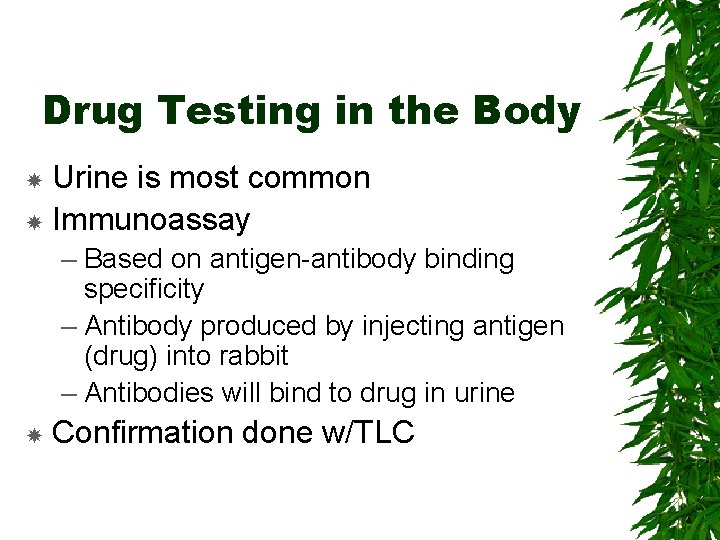 Drug Testing in the Body Urine is most common Immunoassay – Based on antigen-antibody