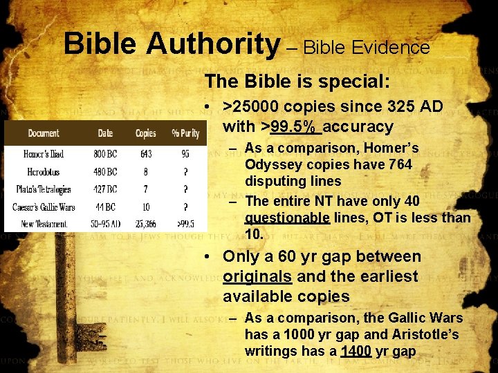 Bible Authority – Bible Evidence The Bible is special: • >25000 copies since 325