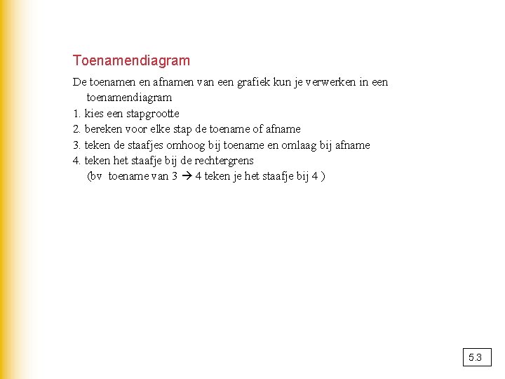 Toenamendiagram De toenamen en afnamen van een grafiek kun je verwerken in een toenamendiagram