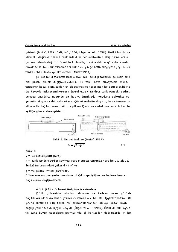 Gübreleme Makinaları A. M. Bozdoğan gösterir (Mutaf, 1984; Deligönül, 1986; Ülger ve ark, 1996).