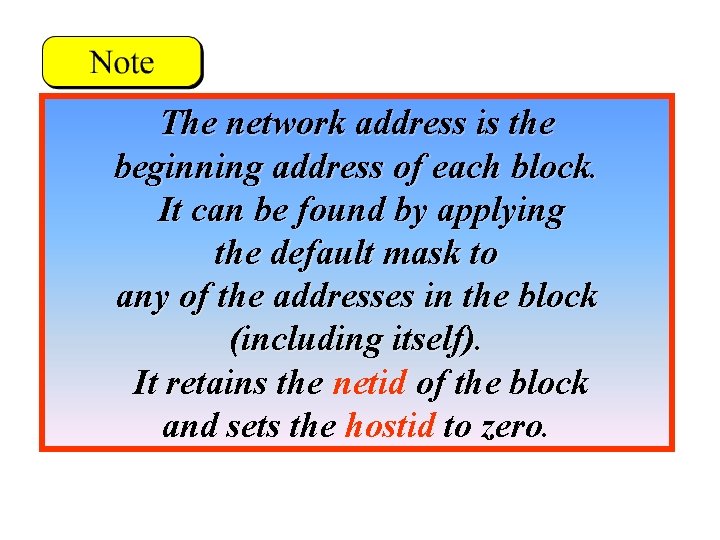The network address is the beginning address of each block. It can be found