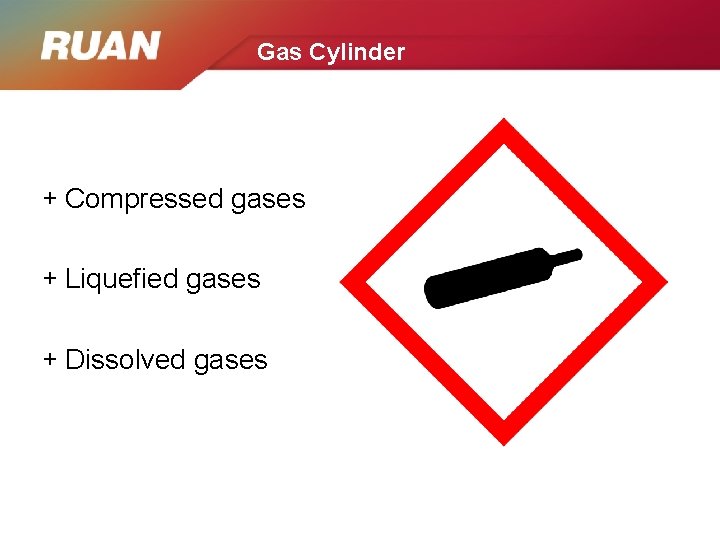 Gas Cylinder + Compressed gases + Liquefied gases + Dissolved gases 