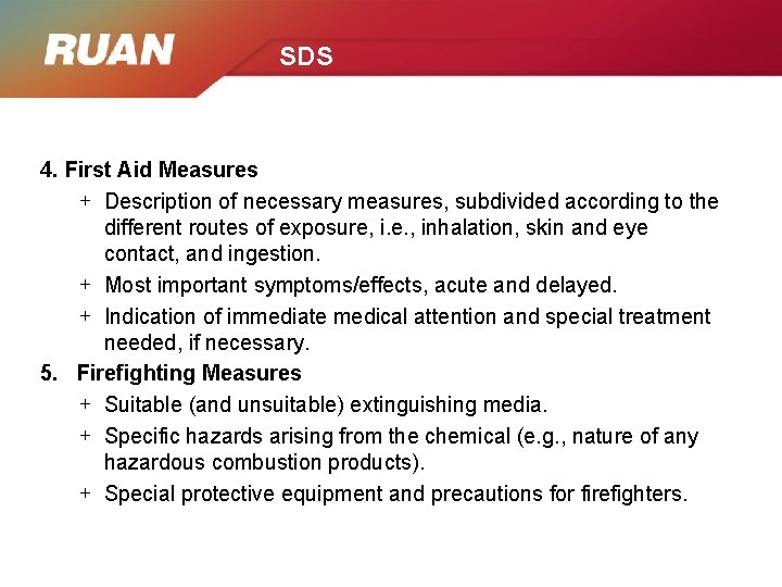 SDS 4. First Aid Measures + Description of necessary measures, subdivided according to the