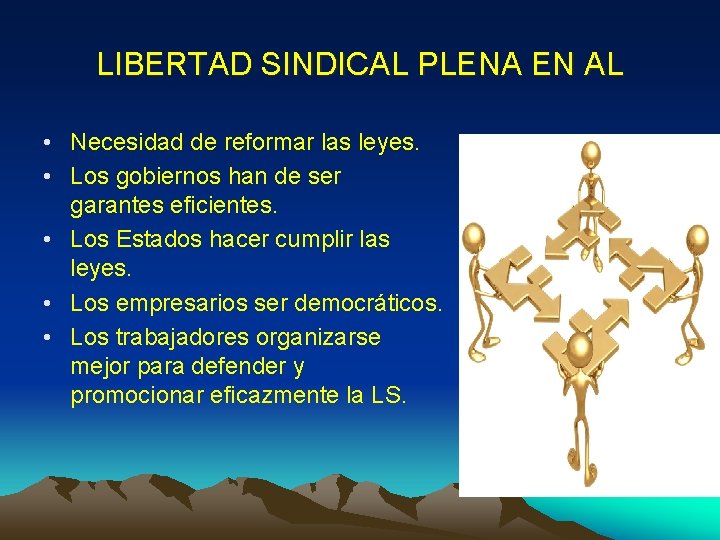 LIBERTAD SINDICAL PLENA EN AL • Necesidad de reformar las leyes. • Los gobiernos