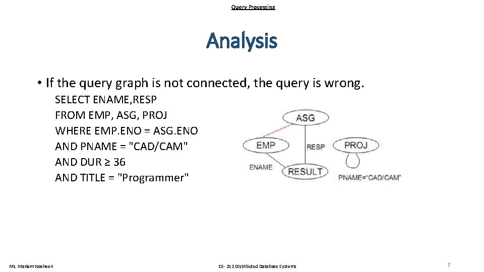 Query Processing Analysis • If the query graph is not connected, the query is