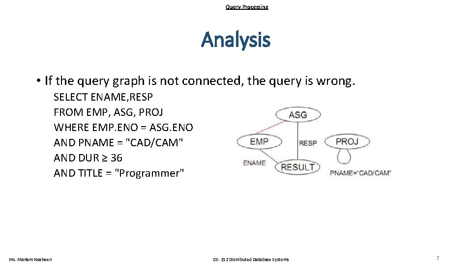 Query Processing Analysis • If the query graph is not connected, the query is