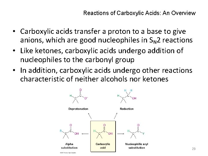 Reactions of Carboxylic Acids: An Overview • Carboxylic acids transfer a proton to a