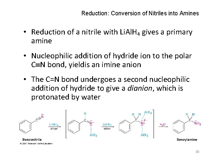 Reduction: Conversion of Nitriles into Amines • Reduction of a nitrile with Li. Al.