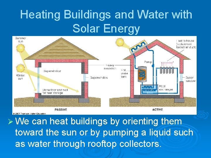 Heating Buildings and Water with Solar Energy Ø We can heat buildings by orienting