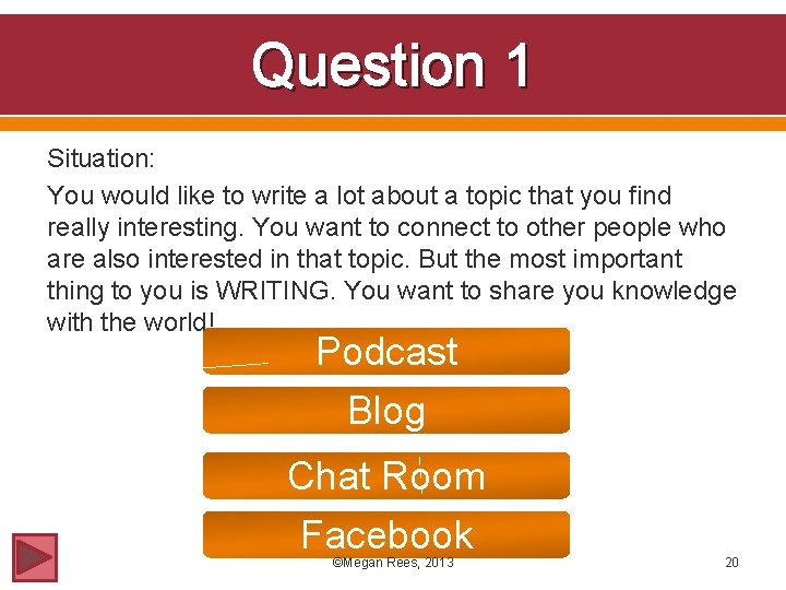Question 1 Situation: You would like to write a lot about a topic that