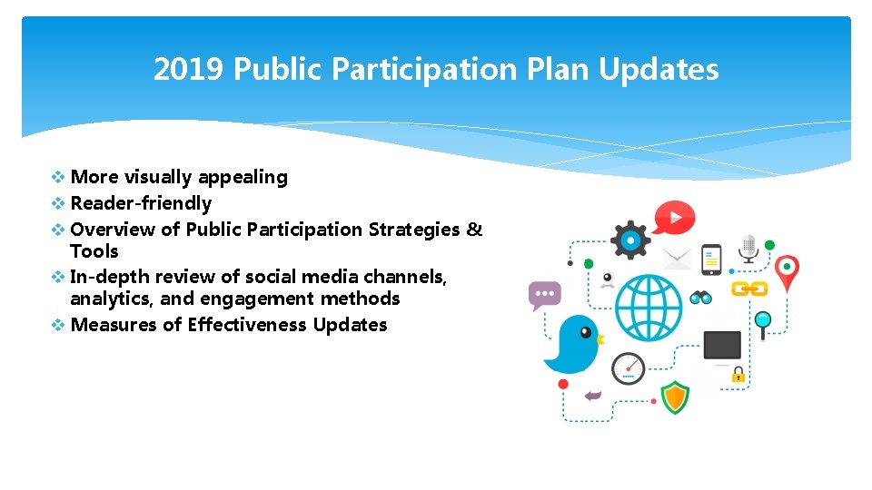 2019 Public Participation Plan Updates v More visually appealing v Reader-friendly v Overview of