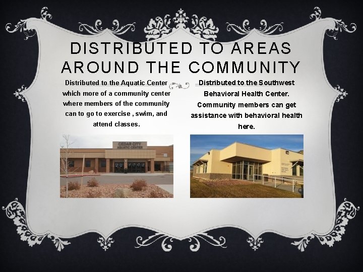 DISTRIBUTED TO AREAS AROUND THE COMMUNITY Distributed to the Aquatic Center Distributed to the