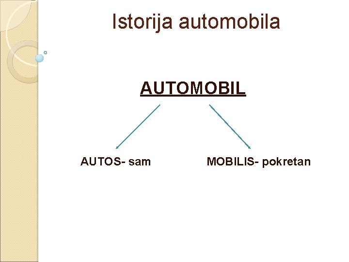 Istorija automobila AUTOMOBIL AUTOS- sam MOBILIS- pokretan 