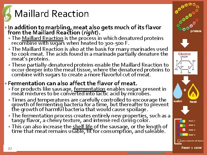 Maillard Reaction • In addition to marbling, meat also gets much of its flavor