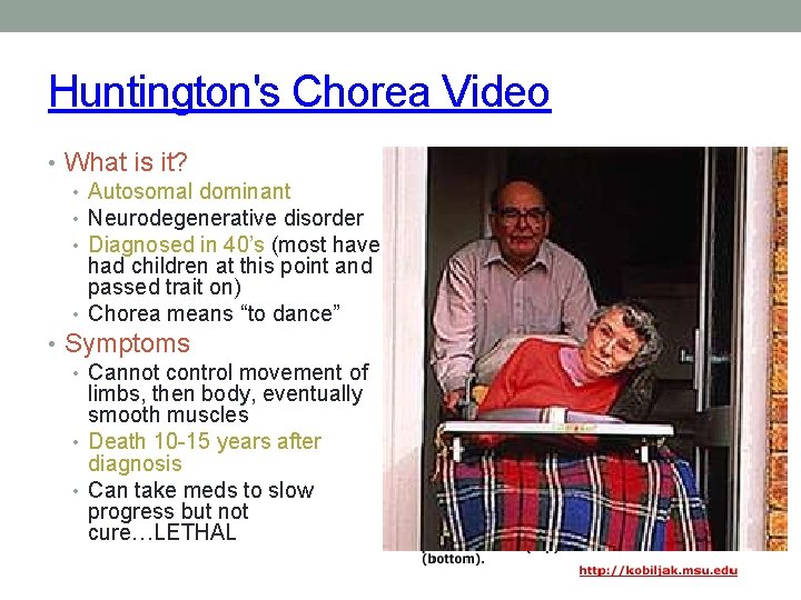 Huntington's Chorea Video • What is it? • Autosomal dominant • Neurodegenerative disorder •