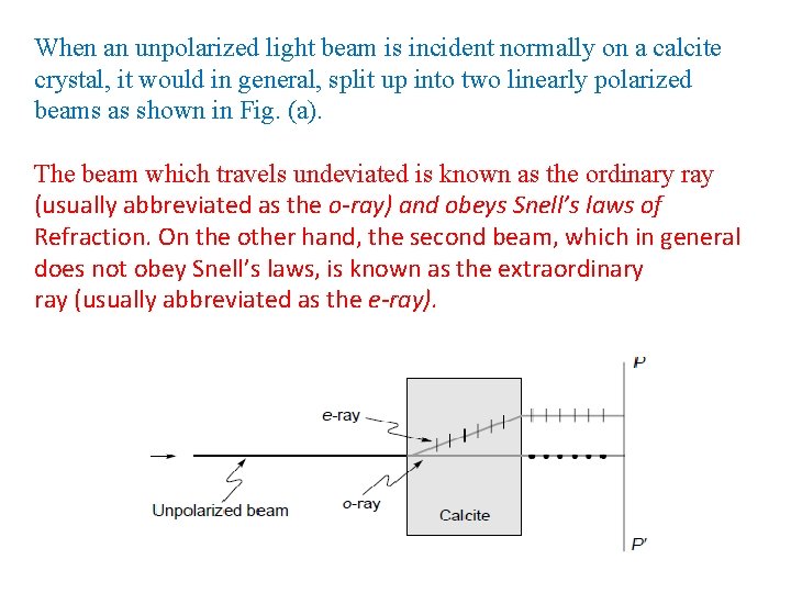When an unpolarized light beam is incident normally on a calcite crystal, it would