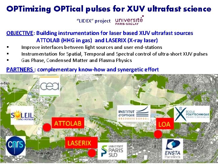 OPTimizing OPTical pulses for XUV ultrafast science “LIDEX” project OBJECTIVE: Building instrumentation for laser