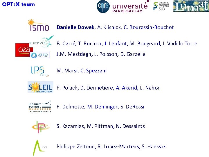 OPT 2 X team Danielle Dowek, A. Klisnick, C. Bourassin-Bouchet B. Carré, T. Ruchon,