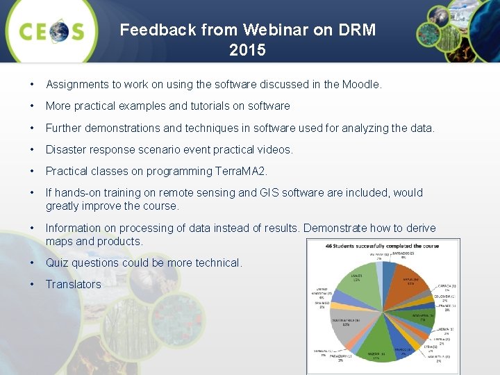 Feedback from Webinar on DRM 2015 • Assignments to work on using the software