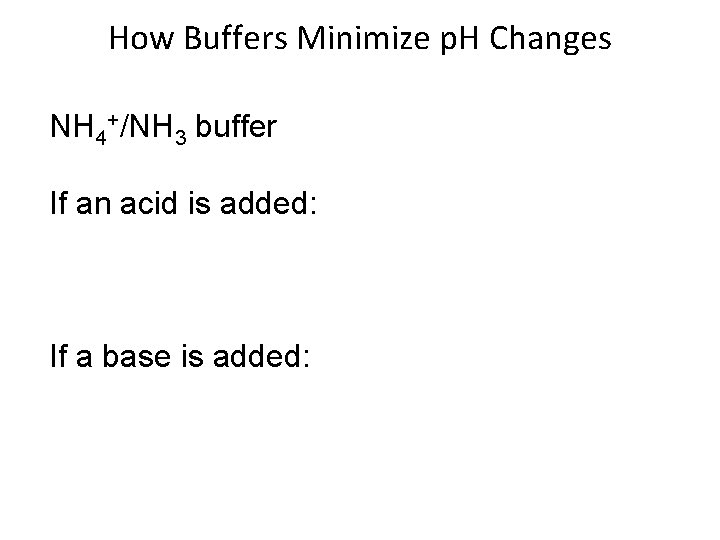 How Buffers Minimize p. H Changes NH 4+/NH 3 buffer If an acid is